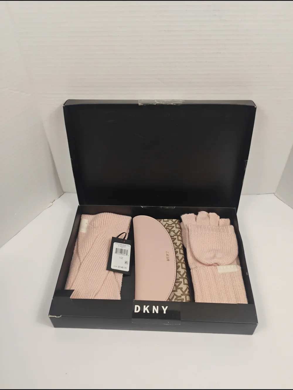 DKNY Blush Pink Knit Accessory Gift Set with Monogram Case
